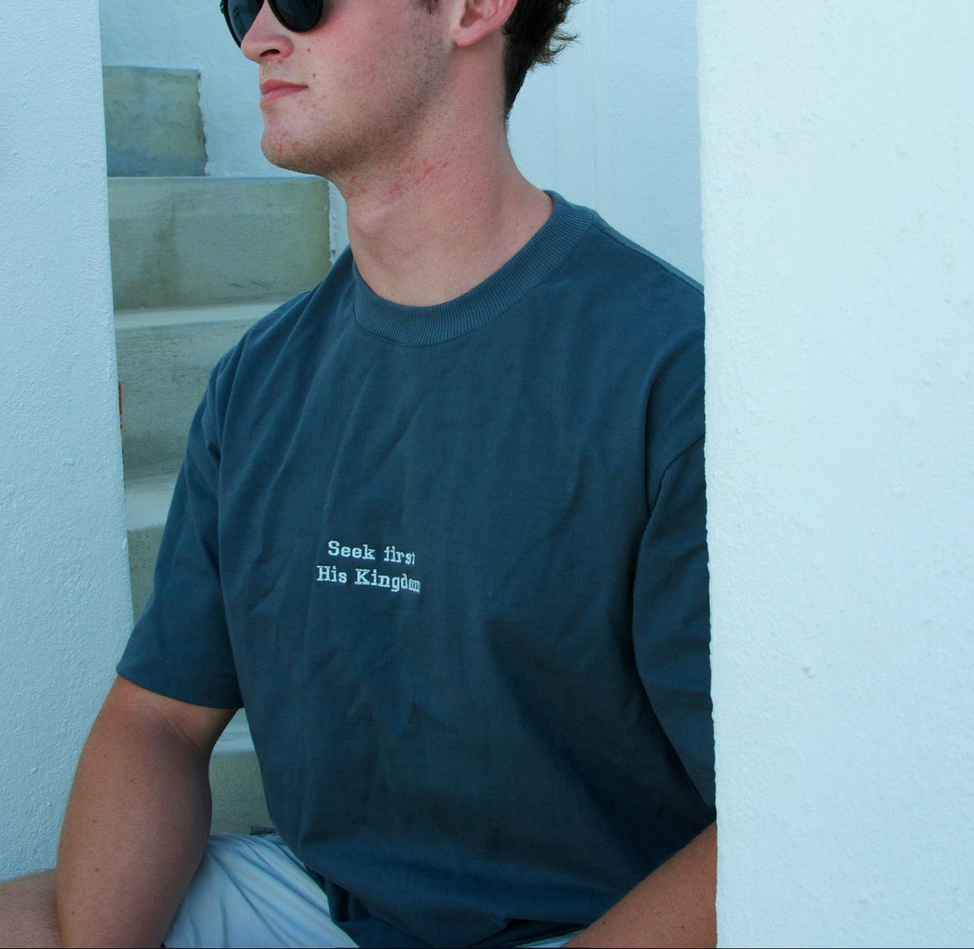 Seek First His Kingdom Unisex Boxy Fit Embroided Tee - Premium cotton