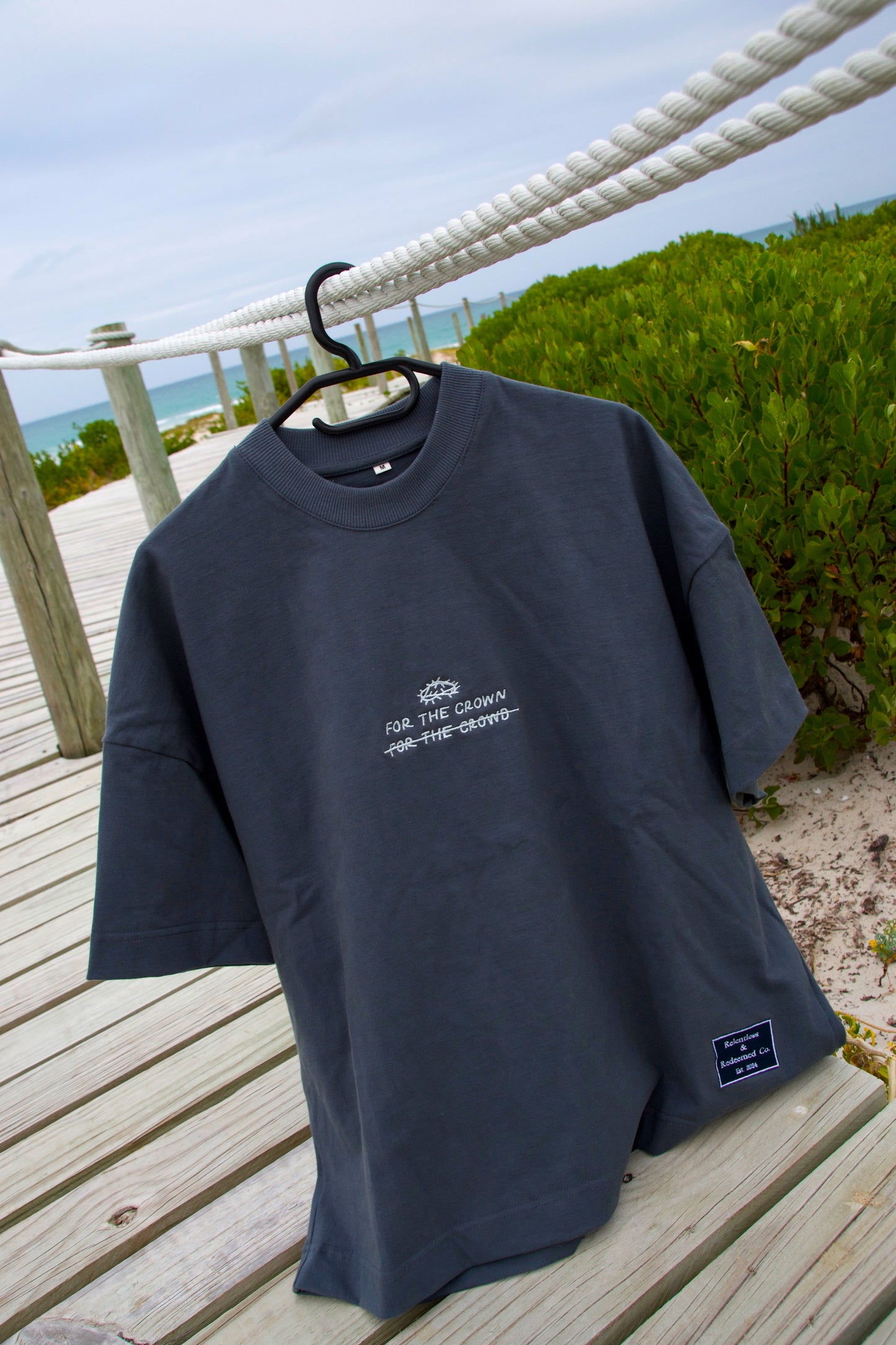 For The Crown  Unisex Oversized Fit Embroidered Tee – Premium Cotton